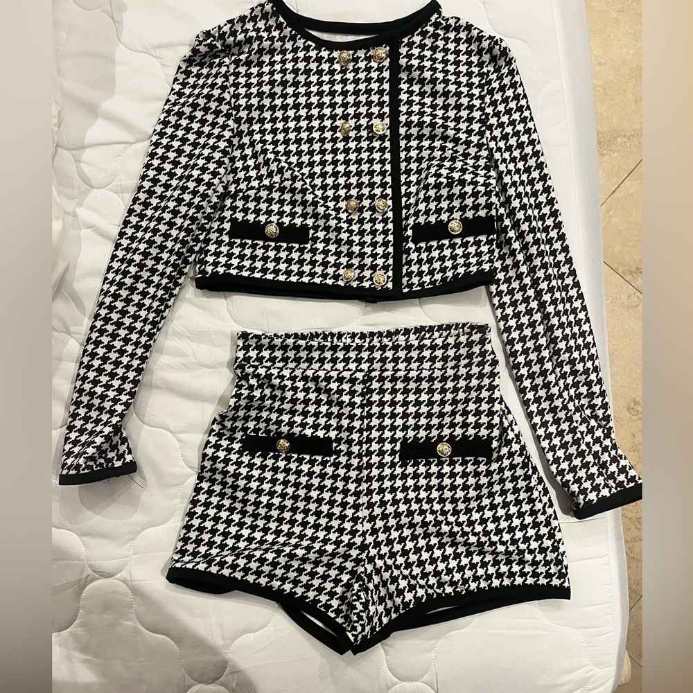 Elegant Houndstooth Two-Piece Outfit